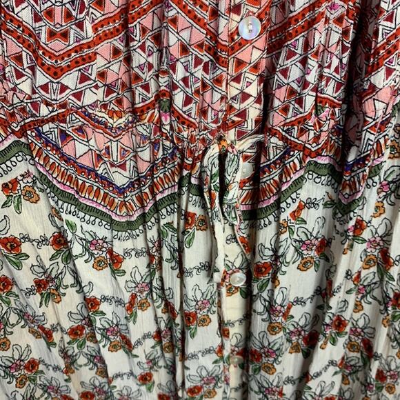 Patrons of Peace Ruffle Drawstring Waist Red Print Maxi Dress NEW W-722 Sz S - Picture 4 of 10